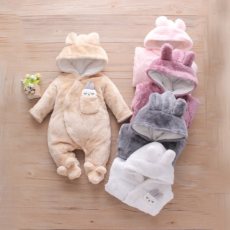Solid Color Cartoon Baby One-piece Thick Cotton Velvet Suit