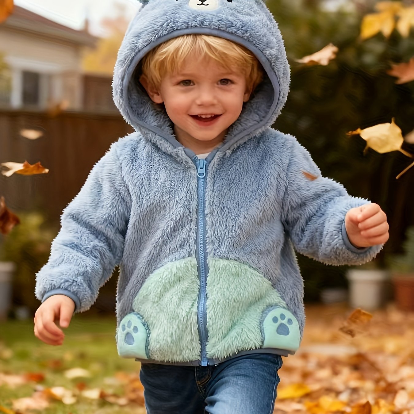 [Soft Warm Winter Coat] Boys' & Girls' Fleece Jacket - Soft Warm Winter Coat with Hood, Zipper Closure, Plush Bear Face & Paw Print Design, Soft Light -Friendly Fabric for Boys & Girls, Winter Clothes For Boys, Winter Clothes