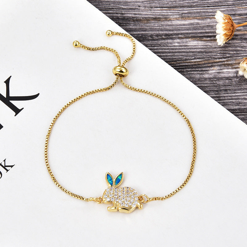 Copper New Handmade DIY Clothing Sccessories Ornament Accessories Rabbit Connector Natural Opal Zircon Bracelet For Women