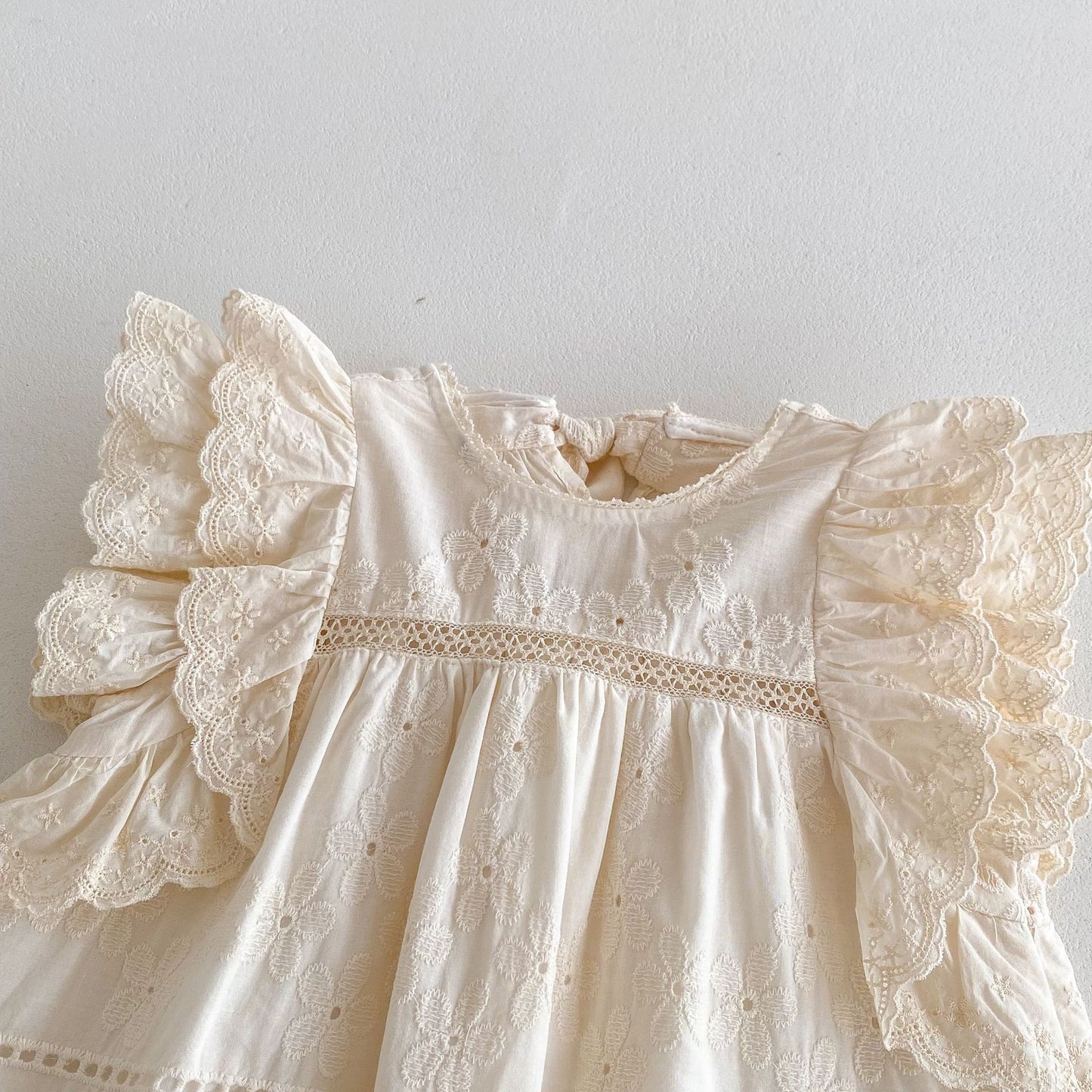 Girls Lace Embroidery Ruffled Dress
