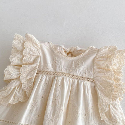 Girls Lace Embroidery Ruffled Dress