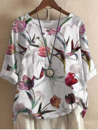 Women's Cotton And Linen Fashion Printed Loose Shirt