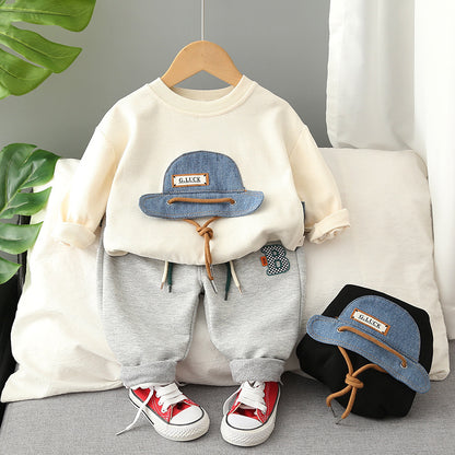 Boys' Autumn 2023 New Cartoon Long-sleeved Sweater Two-piece Set