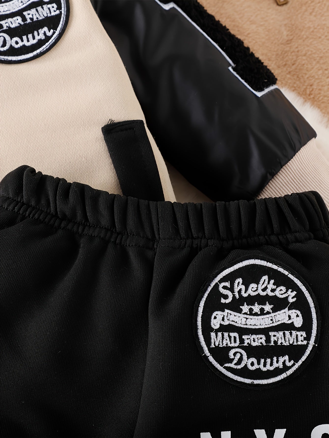 Long Sleeve Boys' Winter Two-Piece Set, Cotton And Polyester Blend Knit Sweater And Pants, Casual Outfit With Alphabet Pattern, Machine Washable, Outdoor Cloth