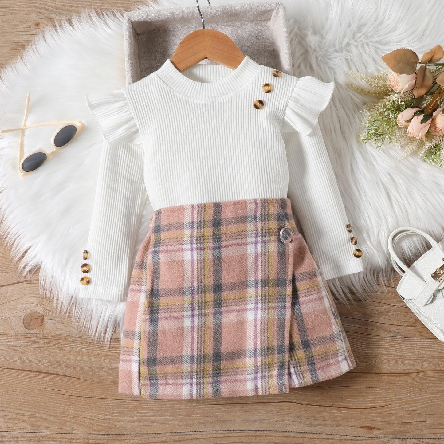Girl Long-sleeved Blouse Irregular Skirt Suit