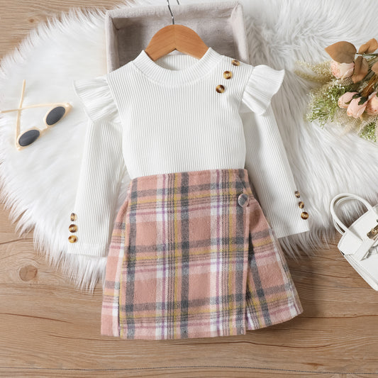 Girl Long-sleeved Blouse Irregular Skirt Suit