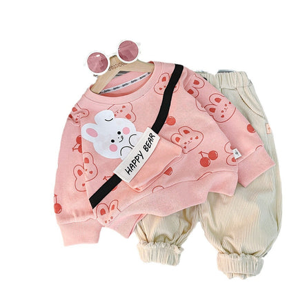 Printed Cartoon Round Neck Long-sleeve Suit Baby Casual Trousers Two-piece Suit