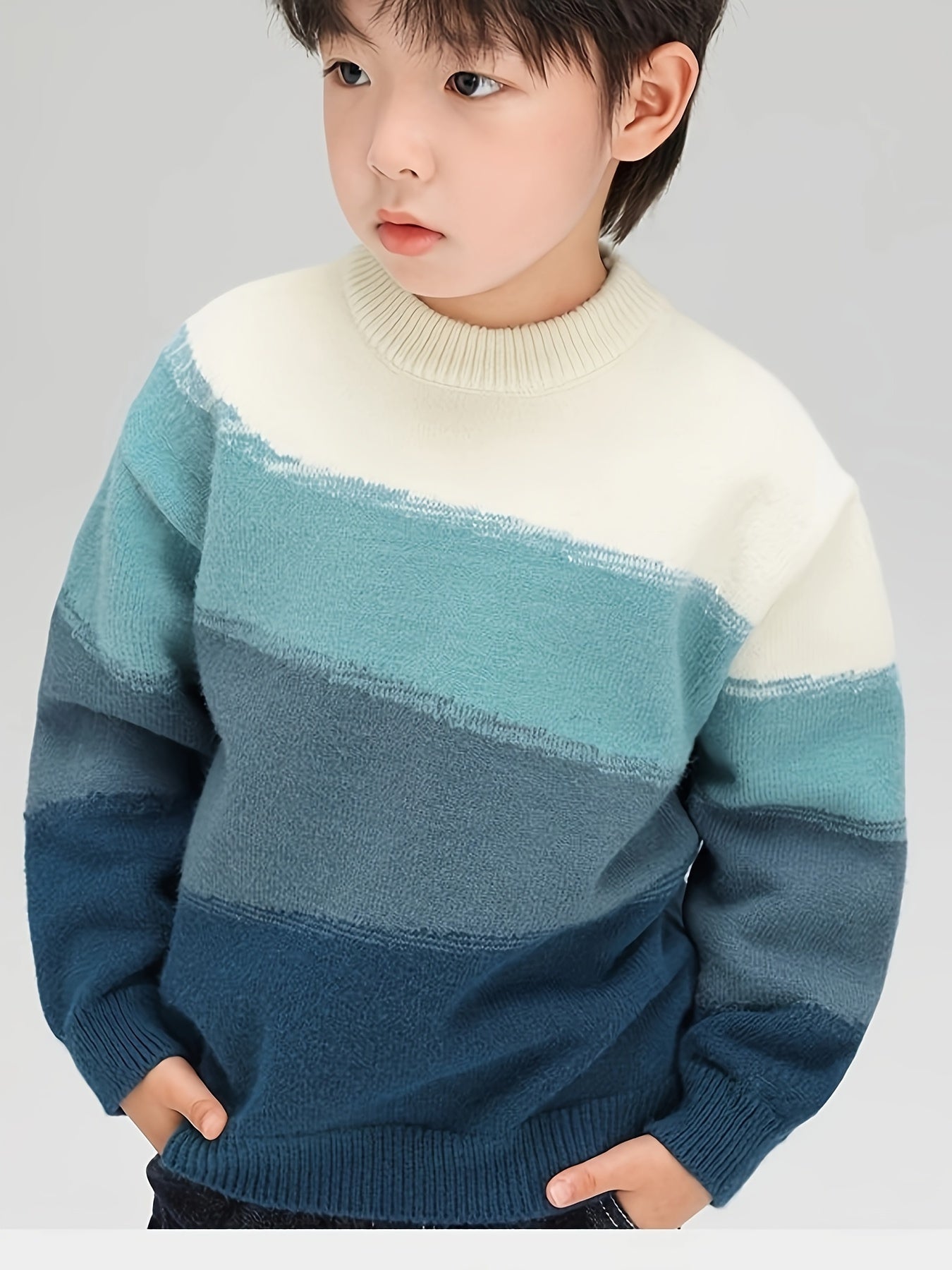 Boys' Winter Sweater Thick Warm Pullover - Soft Stretchy Knit Round Neck Casual Top, Machine Washable Regular Fit for Medium & Large Kids, Autumn & Winter Clothing, Comfortable Kids Wear