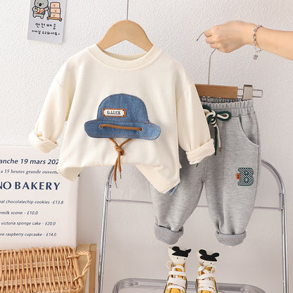 Boys' Autumn 2023 New Cartoon Long-sleeved Sweater Two-piece Set