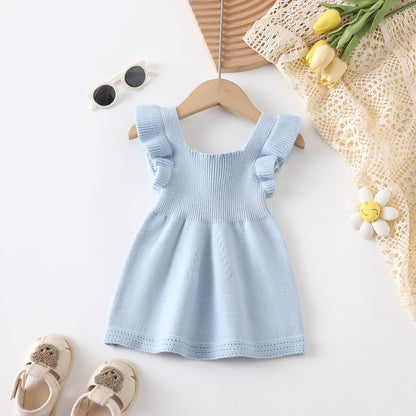 Girls' Stringy Selvedge Dress Flounced Sleeve Knitted Vest