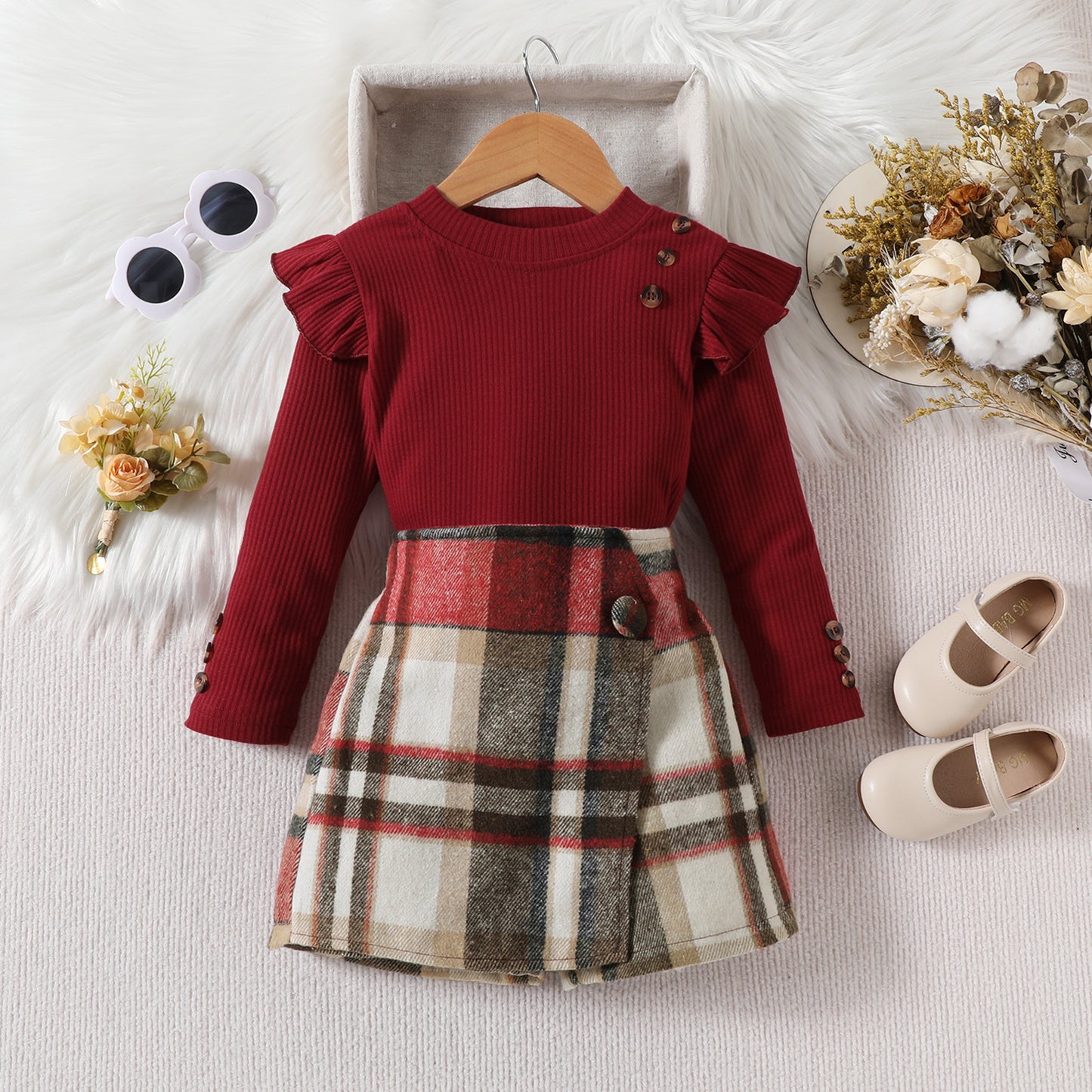 Girl Long-sleeved Blouse Irregular Skirt Suit
